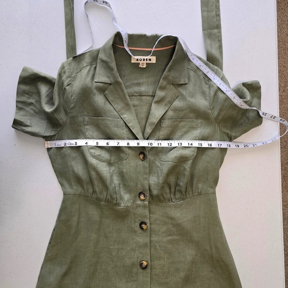 Boden Notched Collar Tie Waist Linen Shirtdress Olive Green Women's US 6 - Picture 6 of 8
